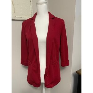 Maurices Red Textured 3/4 Sleeve Open Front Blazer Jacket Size S